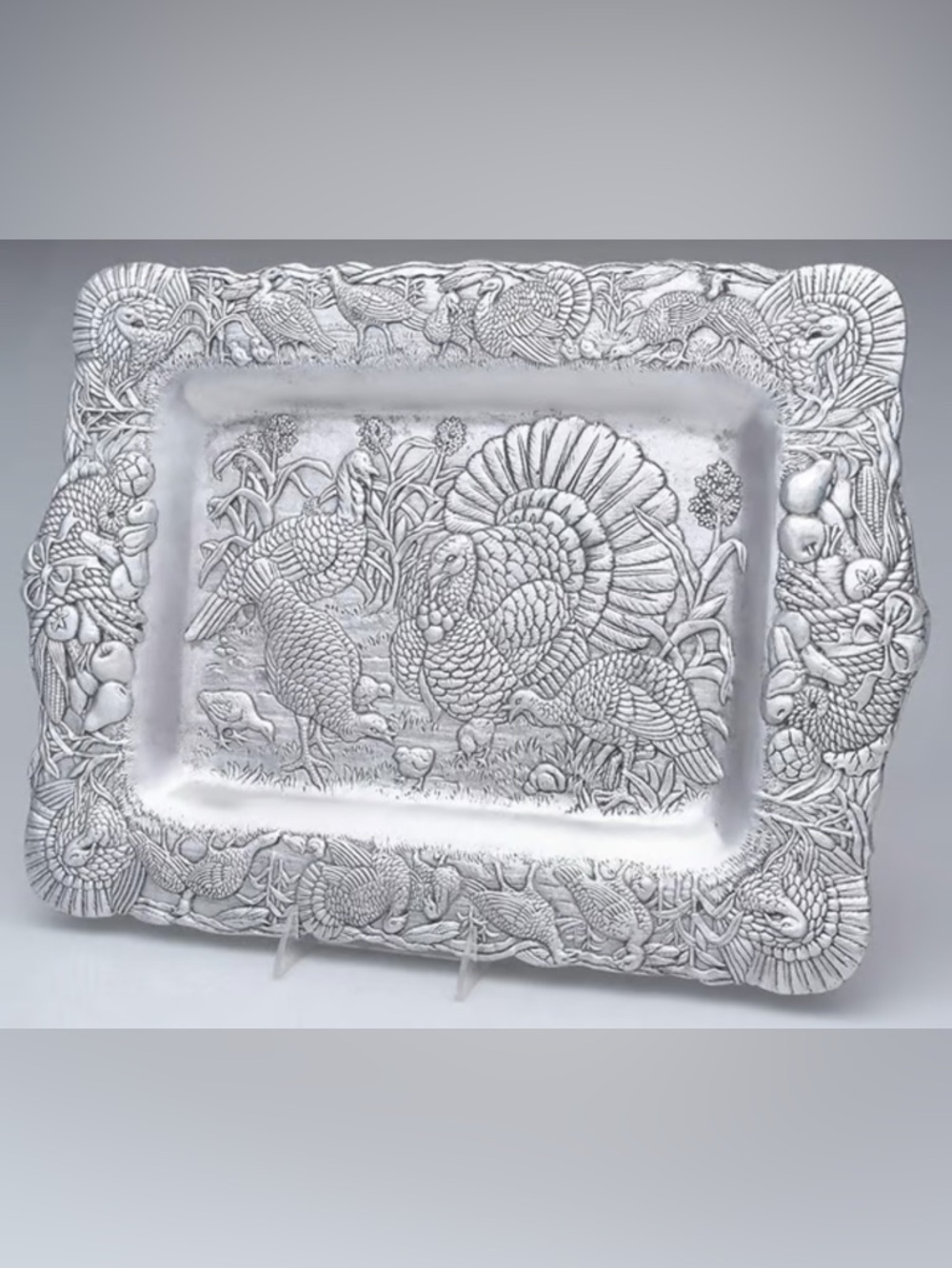 RARE ARTHUR COURT Aluminum 1992 Fall Large Turkey Serving Tray Platter Decor